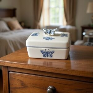 Jardine Blue by Suzanne Nicoll Blue and White Trinket Dish Butterfly 🦋 Bees 🐝